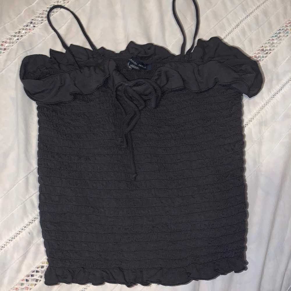 American Eagle Grey Fitted Cropped Tank Top